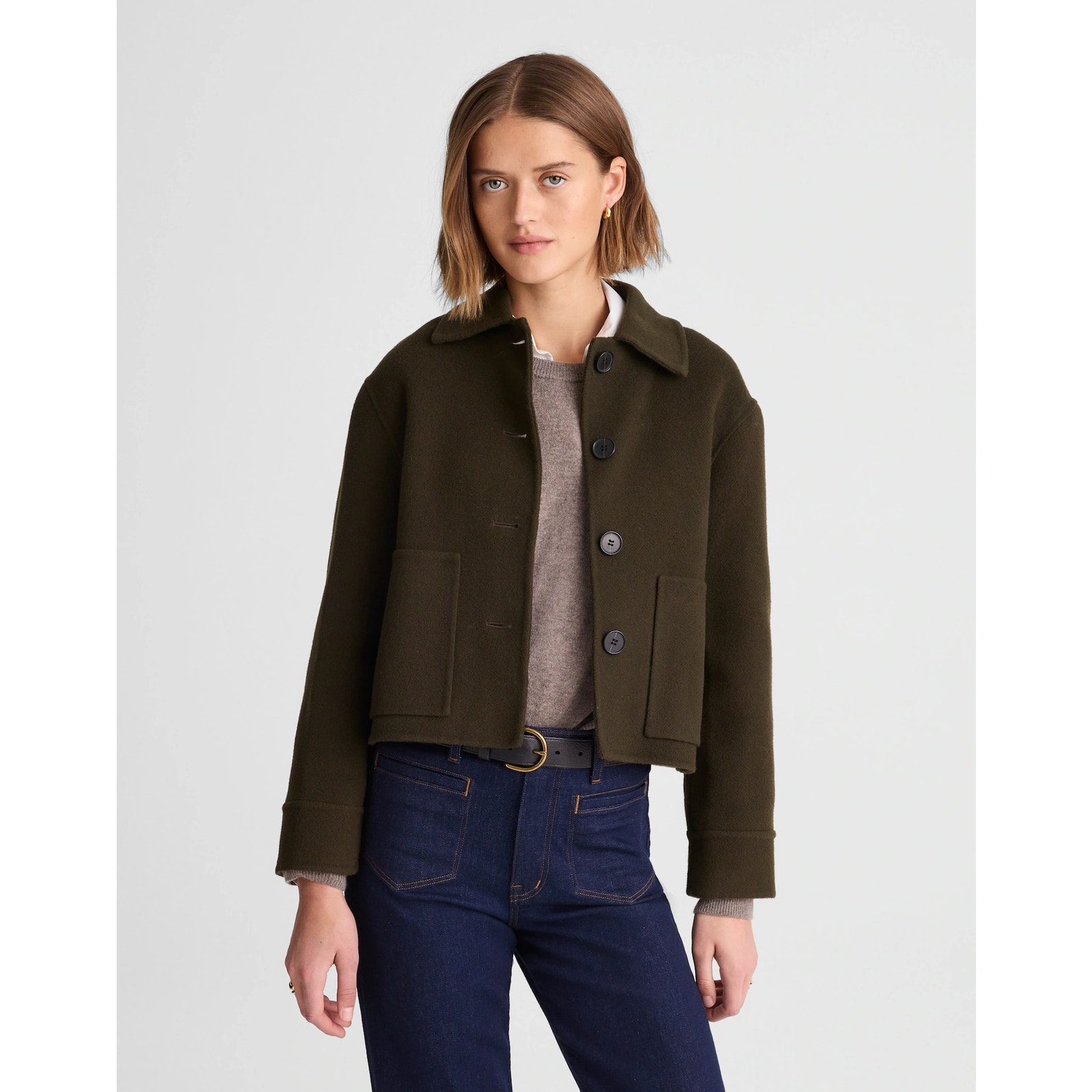 Nwt Madewell Double-Faced Wool Cropped Chore Jacket Green Medium